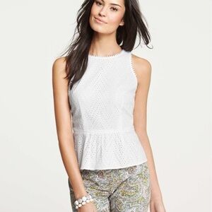 Ann Taylor Zig Zag Cotton Eyelet Peplum Top - Size 0P
